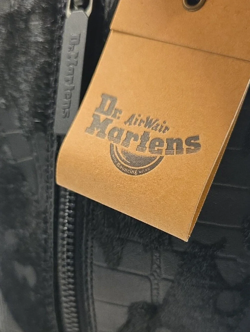 Brand-New Dr. Martens REJENA Hair On Croc Emboss Leather Black Women's Size 9